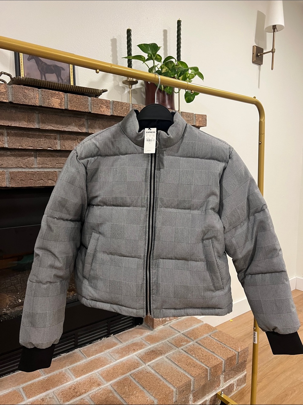 Express Gray Plaid Kids Puffer Jacket